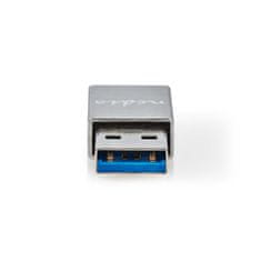 Nedis USB-A adapter | USB 3.2 Gen 1 | USB-A moški | USB-C ženski | 5 Gbps | Okrogla | Ponikljano | Srebro | Zaklepanje 