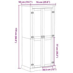 Vidaxl Garderobna omara Corona 76x50x170 cm trdna borovina