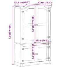 Vidaxl Steklena vitrina Corona 103,5x42x180 cm trdna borovina