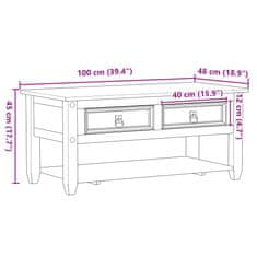 Vidaxl Klubska mizica s predali Corona 100x48x45 cm trdna borovina