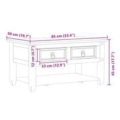 Vidaxl Klubska mizica s predali Corona 85x50x45 cm trdna borovina