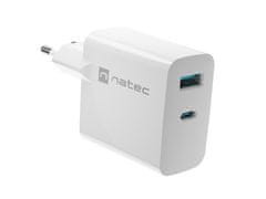 Natec Univerzalni polnilec USB RIBERA GaN 1X USB-A + 1X USB-C 65W, bel