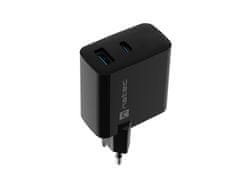 Natec Univerzalni polnilec USB RIBERA GaN 65W, 1x USB-A, 1x USB-C, črn