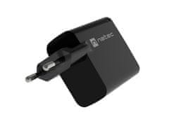 Natec Univerzalni polnilec USB RIBERA GaN 65W, 1x USB-A, 1x USB-C, črn