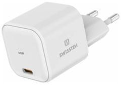 SWISSTEN omrežni adapter GaN 1x USB-C 45W PD Bela