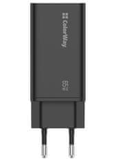 ColorWay 1x USB in 2x USB-C/ turbo omrežni polnilnik/ 65W/ 100V-240V/ črna