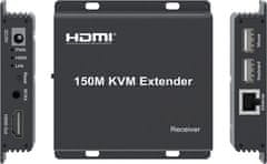 PremiumCord HDMI KVM podaljšek do 150 m z enim kablom Cat5e/Cat6, FULL HD 1080p