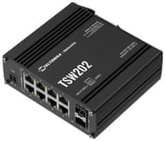 Teltonika TSW202 industrijsko upravljano stikalo L2, 8x PoE+ 10/100/1000, 2x SFP, brez napajalnika