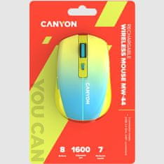 Canyon Optična brezžična miška MW-44, LED osvetlitev, 800/1200/1600 dpi, 8 tl, BT+2,4 GHz, baterija 500 mAh, rumeno-modri gradient