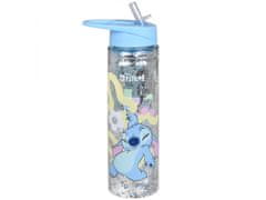 Disney Stitch Disney Plastična steklenica/bidon s slamico, prozorna z bleščicami 550ml