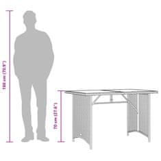 Vidaxl Vrtna miza s stekleno ploščo sv. siva 110x68x70 cm poli ratan