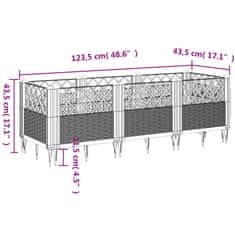 Vidaxl Cvetlično korito z zatiči svetlo sivo 123,5x43,5x43,5cm PP