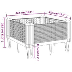 Vidaxl Cvetlično korito z zatiči rjavo 42,5x42,5x28,5 cm PP