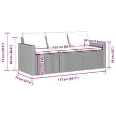 Vidaxl Vrtni kavč z blazinami 3-sedežni bež poli ratan