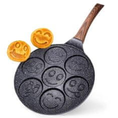 Vilde Granitna ponev za peko palačink in jajc 7 jamic emoji 26cm BLACK&WOOD