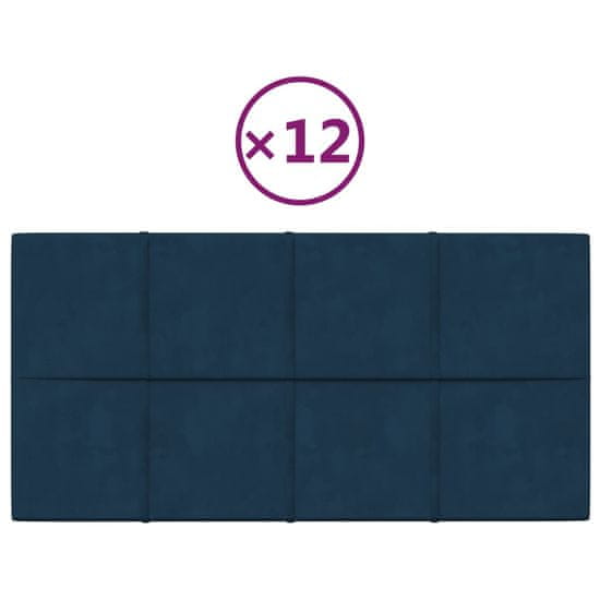 Vidaxl Stenski paneli 12 kosov modri 60x30 cm žamet 2,16 m²