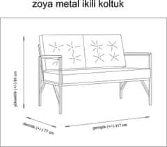 Atelier Del Sofa 2-sedežni kavč, Zoya 2 - Rdeča ploščica