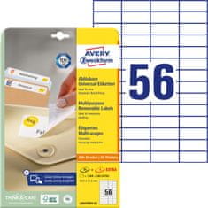Avery Zweckform odstranljive etikete L6027REV-25, 52.5 x 21.2 mm, bele, 1400 + 280 brezplačnih etiket/zavitek, A4, za tiskanje