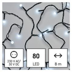 Emos Božična veriga LED, okrogla, 8 m, notranja in zunanja, hladno bela, časovnik