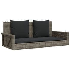 Vidaxl Gugalna klop z blazinami siva 119x56x48 cm poli ratan