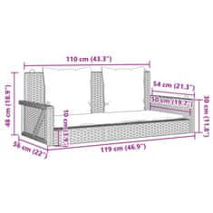 Vidaxl Gugalna klop z blazinami črna 119x56x48 cm poli ratan