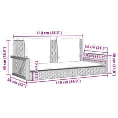 Vidaxl Gugalna klop z blazinami bež 119x56x48 cm poli ratan