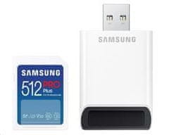 Samsung Pomnilniška kartica PRO Plus SDXC CL10 U3 V30 512 GB (do 180/130 MB/s) + adapter USB
