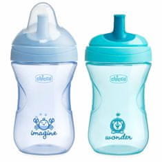 Chicco Netesna skodelica z ustnikom v obliki slame od 12m, 266ml, modre barve