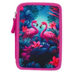 BAAGL Šolska torba za svinčnike s tremi nivoji Flamingos