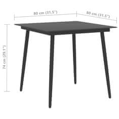 Vidaxl Vrtna jedilna miza črna 80x80x74 cm jeklo in steklo