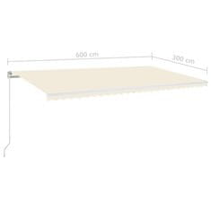 Vidaxl Ročno zložljiva tenda z LED lučmi 600x300 cm krem