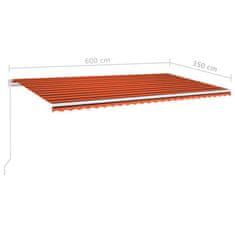 Vidaxl Ročno zložljiva tenda z LED lučmi 600x350 cm oranžna in rjava