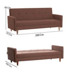 Atelier Del Sofa Raztegljiv kavč s 3 sedeži, Hiko - rjava