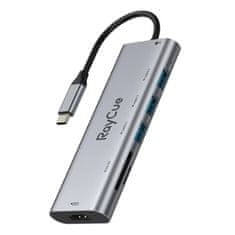 slomart Vozlišče 7v1 RayCue USB-C na 3x USB-A 3.0 5Gb/s + SD/TF 3.0 + HDMI 4K30Hz + PD 3.0 100W (siva)