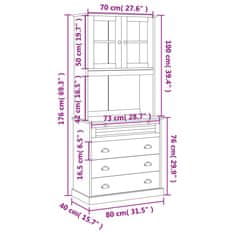 Vidaxl Visoka omara VIGO 80x40x176 cm trdna borovina