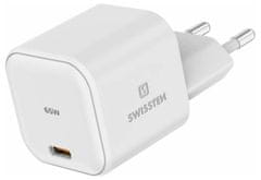 SWISSTEN omrežni adapter GaN 1x USB-C 65W PD Bela