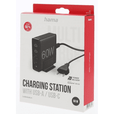 Hama hitri namizni polnilec USB s stojalom, 2x USB-C PD/QC, 2x USB-A, 60 W