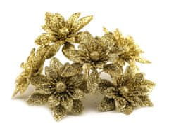 Božični cvet na žici z bleščicami - zlati (6 kosov)