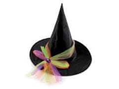 Karnevalski klobuk s pentljo iz tila - čarovnica - črn