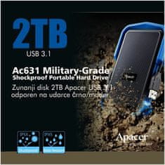 Apacer zunanji disk 2TB AC631 USB 3.1 odporen na udarce črno/moder