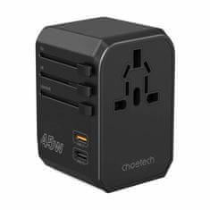 Choetech potovalni adapter + USB TipC TipA PD 45W polnilec EU USA UK AU PD6045