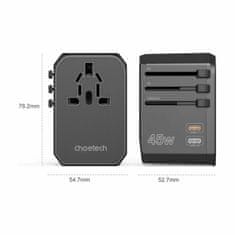 Choetech potovalni adapter + USB TipC TipA PD 45W polnilec EU USA UK AU PD6045