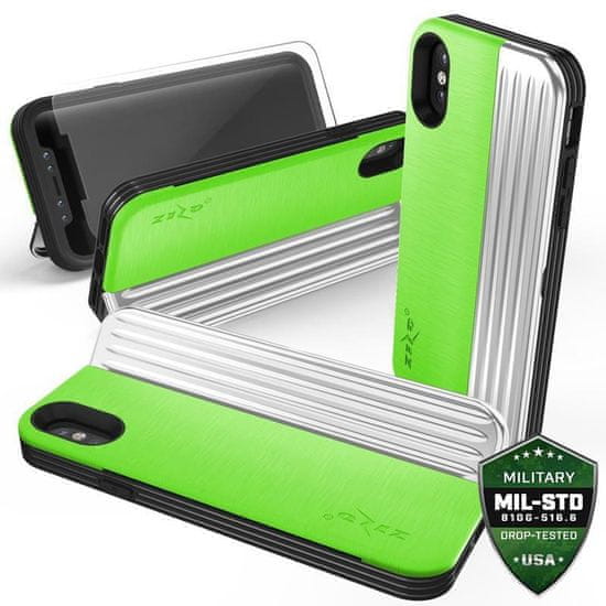 ZIZO Zizo Retro Series - Ohišje za iPhone Xs / X z žepom za kartice + stojalo + 9H steklo za zaslon (neonsko zelena/srebrna)