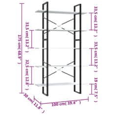 Vidaxl Knjižna omara 5-nadstropna bela 100x30x175 cm inženirski les