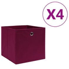 Vidaxl Škatle 4 kosi netkano blago 28x28x28 cm temno rdeče