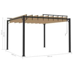 Vidaxl Paviljon z rešetkasto streho 3x3 m taupe blago in aluminij