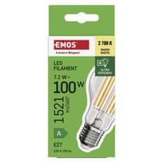 Emos LED žarnica Filament A60 A CLASS / E27 / 7,2 W (100 W) / 1521 lm / toplo bela