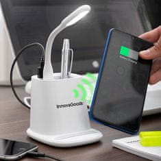 InnovaGoods Brezžični polnilec, stojalo, LED lučka, USB Hub