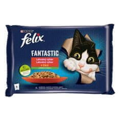 Felix Fantastic Multipack žepek 4x85g s piščancem in paradižnikom, z govedino in korenčkom v želeju