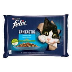 Felix Fantastic Multipack žepek 4x85g z lososom in bučkami, s postrvjo in stročjim fižolom v želeju